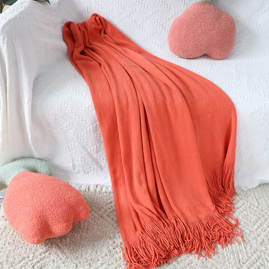 SOGA Orange Acrylic Knitted Throw Blanket Solid Fringed Warm Cozy Woven Cover Couch Bed Sofa Home Decor-Throw Blankets-PEROZ Accessories