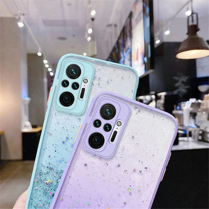 Anymob Xiaomi Phone Case Clear Gradient Sequins Glitter Silicone Mobile Cover- Note 10 9 8 Pro 10S 9A 9C 9T Mi 11 Lite Poco X3 F3 M3-Mobile Phone Cases-PEROZ Accessories