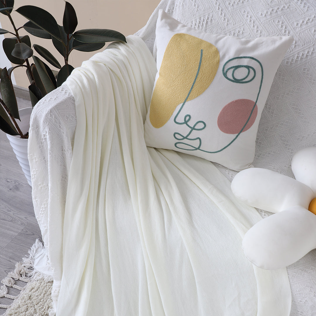 SOGA White Acrylic Knitted Throw Blanket Solid Fringed Warm Cozy Woven Cover Couch Bed Sofa Home Decor-Throw Blankets-PEROZ Accessories