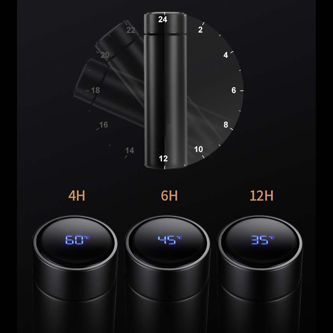 SOGA 500ML Stainless Steel Smart LCD Thermometer Display Bottle Vacuum Flask Thermos Black-Smart Bottles-PEROZ Accessories