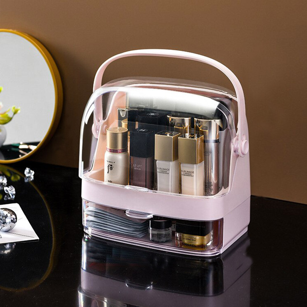 SOGA 2 Tier Pink Countertop Makeup Cosmetic Storage Organiser Skincare Holder Jewelry Storage Box with Handle-Makeup Organisers-PEROZ Accessories