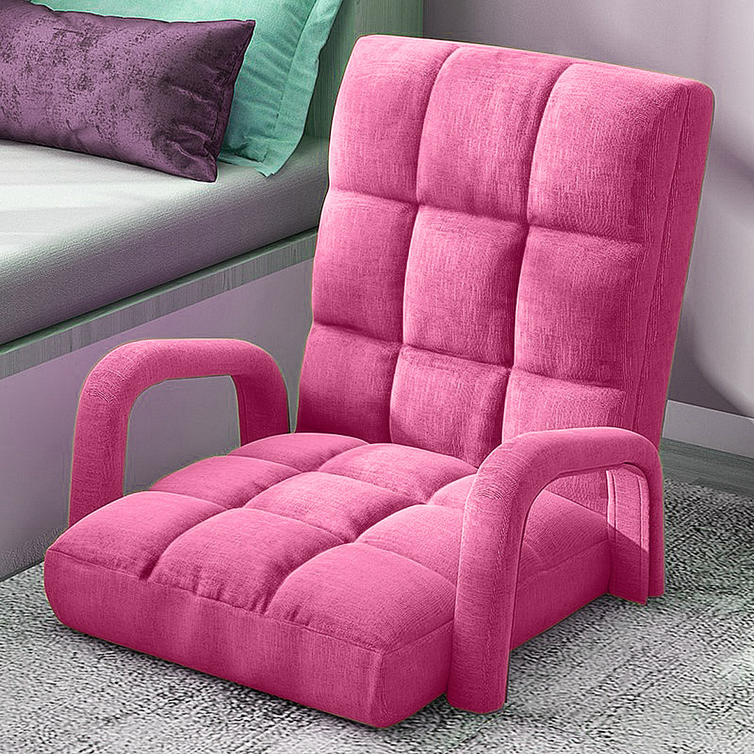 SOGA Foldable Lounge Cushion Adjustable Floor Lazy Recliner Chair with Armrest Pink-PEROZ Accessories