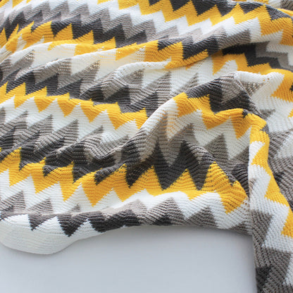 SOGA 170cm Yellow Zigzag Striped Throw Blanket Acrylic Wave Knitted Fringed Woven Cover Couch Bed Sofa Home Decor-Throw Blankets-PEROZ Accessories