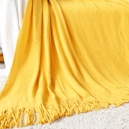 SOGA 2X Yellow Acrylic Knitted Throw Blanket Solid Fringed Warm Cozy Woven Cover Couch Bed Sofa Home Decor-Throw Blankets-PEROZ Accessories