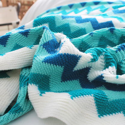 SOGA 220cm Blue Zigzag Striped Throw Blanket Acrylic Wave Knitted Fringed Woven Cover Couch Bed Sofa Home Decor-Throw Blankets-PEROZ Accessories