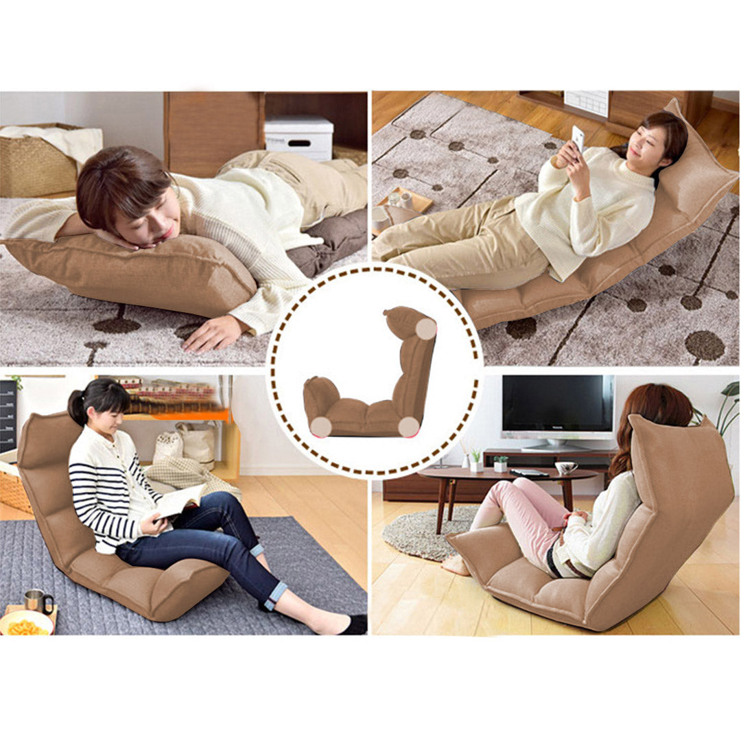SOGA 2X Foldable Tatami Floor Sofa Bed Meditation Lounge Chair Recliner Lazy Couch Khaki-Recliner Chair-PEROZ Accessories