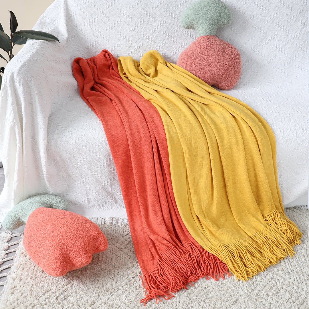 SOGA Orange Acrylic Knitted Throw Blanket Solid Fringed Warm Cozy Woven Cover Couch Bed Sofa Home Decor-Throw Blankets-PEROZ Accessories