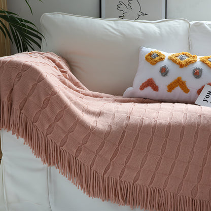 SOGA 2X Pink Textured Knitted Throw Blanket Warm Cozy Woven Cover Couch Bed Sofa Home Decor with Tassels-Throw Blankets-PEROZ Accessories