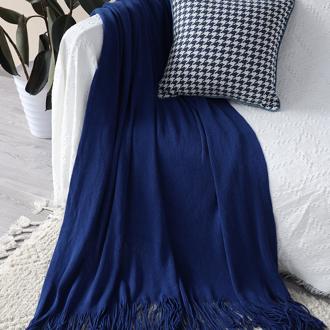 SOGA 2X Royal Blue Acrylic Knitted Throw Blanket Solid Fringed Warm Cozy Woven Cover Couch Bed Sofa Home Decor-Throw Blankets-PEROZ Accessories