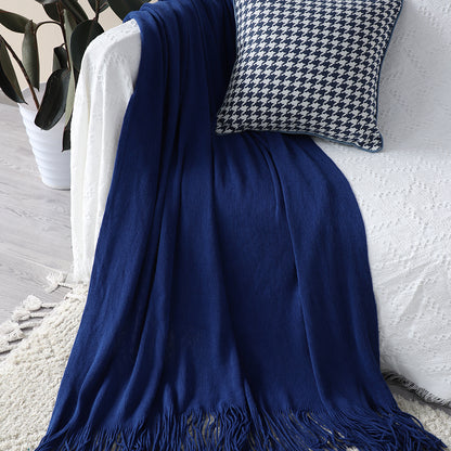 SOGA 2X Royal Blue Acrylic Knitted Throw Blanket Solid Fringed Warm Cozy Woven Cover Couch Bed Sofa Home Decor-Throw Blankets-PEROZ Accessories