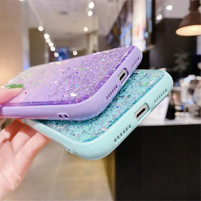 Anymob Xiaomi Phone Case Clear Gradient Sequins Glitter Silicone Mobile Cover- Note 10 9 8 Pro 10S 9A 9C 9T Mi 11 Lite Poco X3 F3 M3-Mobile Phone Cases-PEROZ Accessories