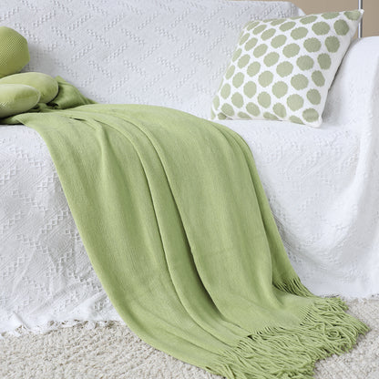 SOGA 2X Green Acrylic Knitted Throw Blanket Solid Fringed Warm Cozy Woven Cover Couch Bed Sofa Home Decor-Throw Blankets-PEROZ Accessories