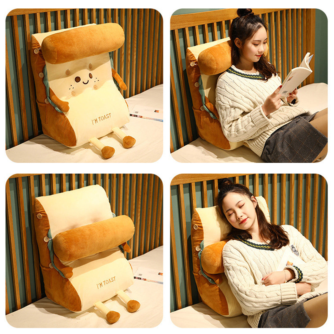 SOGA Smiley Face Toast Bread Wedge Cushion Stuffed Plush Cartoon Back Support Pillow Home Decor-PEROZ Accessories