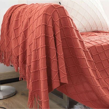 SOGA 2X Red Diamond Pattern Knitted Throw Blanket Warm Cozy Woven Cover Couch Bed Sofa Home Decor with Tassels-Throw Blankets-PEROZ Accessories