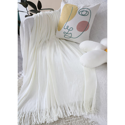 SOGA White Acrylic Knitted Throw Blanket Solid Fringed Warm Cozy Woven Cover Couch Bed Sofa Home Decor-Throw Blankets-PEROZ Accessories