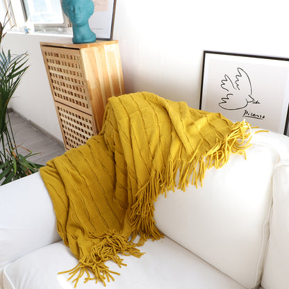 SOGA Mustard Textured Knitted Throw Blanket Warm Cozy Woven Cover Couch Bed Sofa Home Decor with Tassels-Throw Blankets-PEROZ Accessories