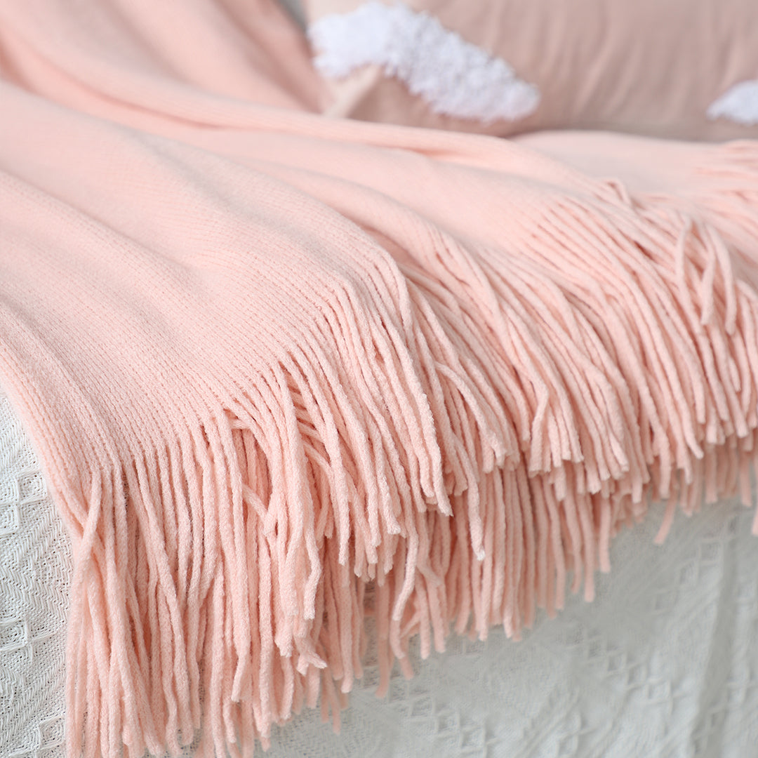 SOGA Pink Acrylic Knitted Throw Blanket Solid Fringed Warm Cozy Woven Cover Couch Bed Sofa Home Decor-Throw Blankets-PEROZ Accessories