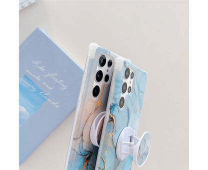 Anymob Samsung Phone Case Style Crack Granite Marble Fold Holder Soft Cover Baby Blue For S22 Ultra S21 Plus Note 20 S20 FE S10 A51 A71 A50-Mobile Phone Cases-PEROZ Accessories