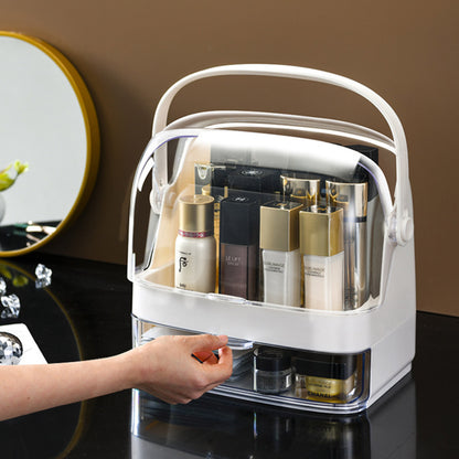 SOGA 2 Tier White Countertop Makeup Cosmetic Storage Organiser Skincare Holder Jewelry Storage Box with Handle-Makeup Organisers-PEROZ Accessories