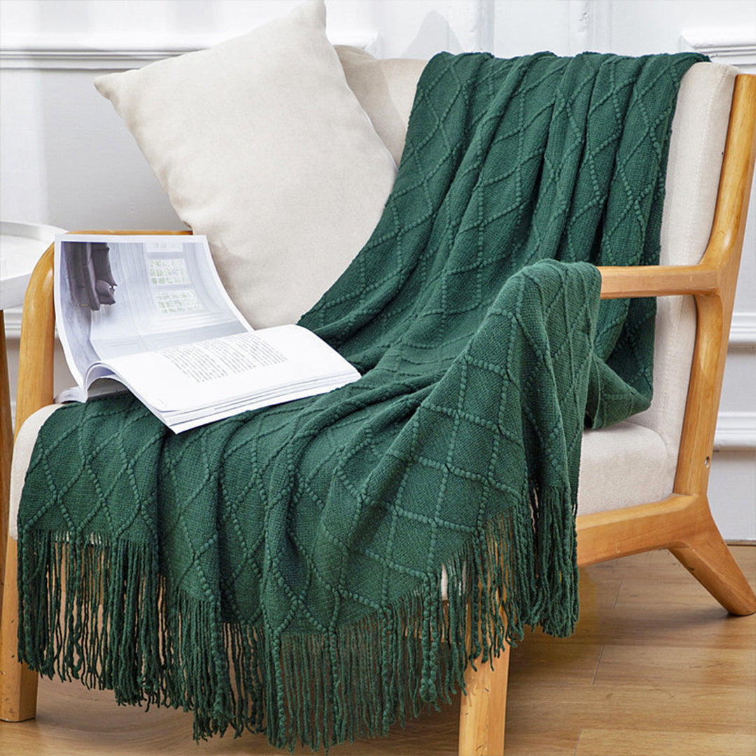 SOGA Green Diamond Pattern Knitted Throw Blanket Warm Cozy Woven Cover Couch Bed Sofa Home Decor with Tassels-Throw Blankets-PEROZ Accessories