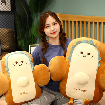 SOGA 2X 48cm Smiley Face Toast Bread Cushion Stuffed Car Seat Plush Cartoon Back Support Pillow Home Decor-Chair &amp; Sofa Cushions-PEROZ Accessories