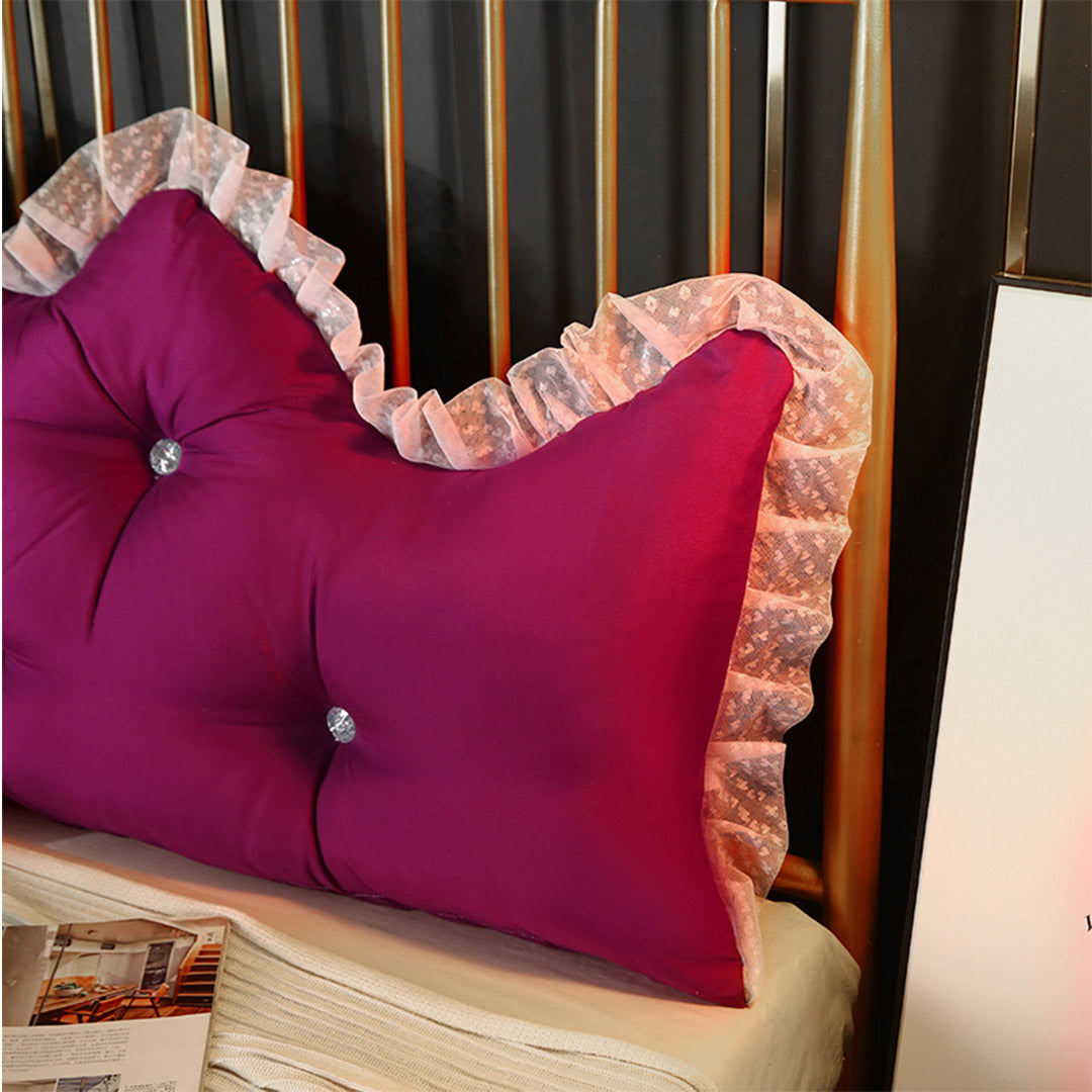 SOGA 120cm Burgundy Princess Bed Pillow Headboard Backrest Bedside Tatami Sofa Cushion with Ruffle Lace Home Decor-Headboard Pillow-PEROZ Accessories