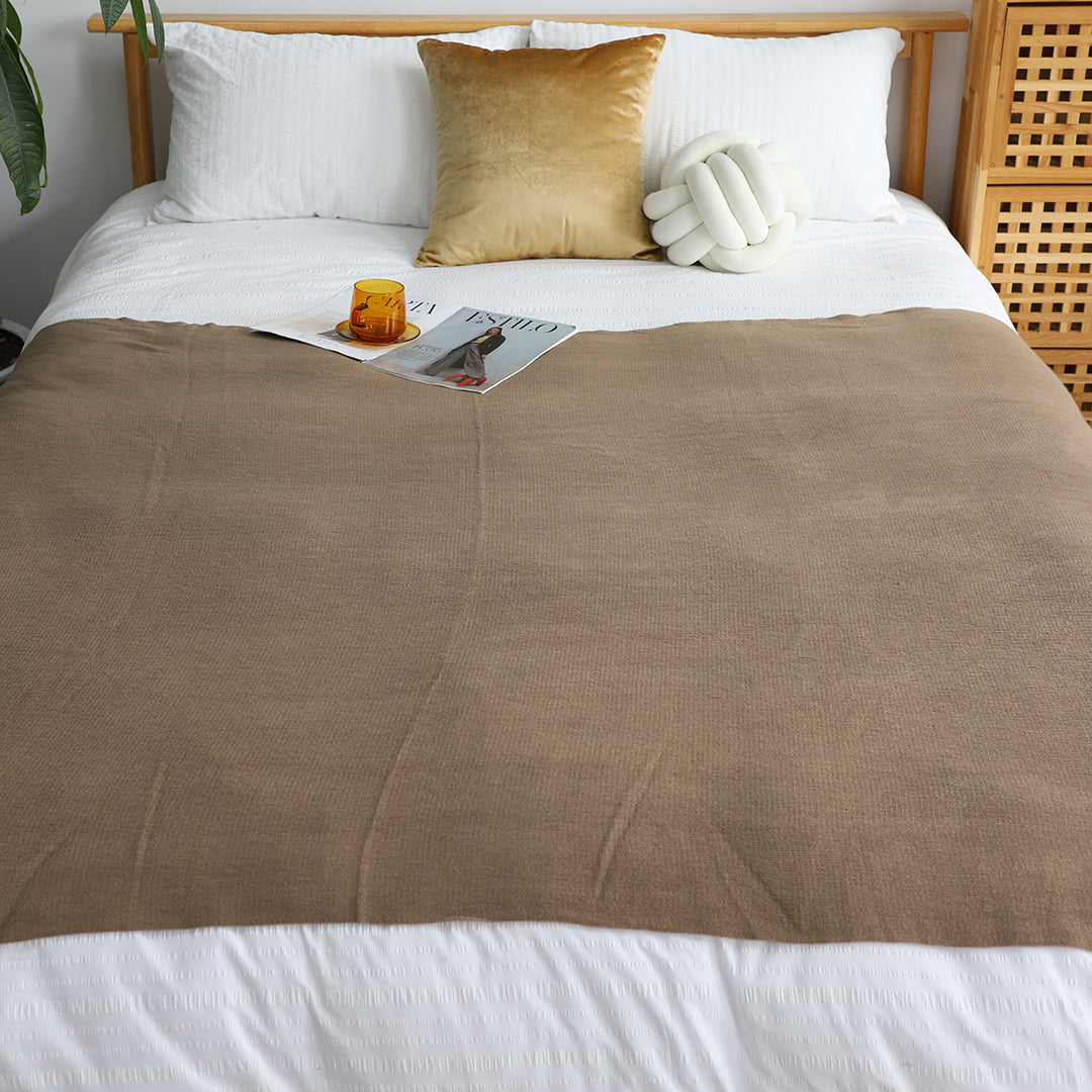 SOGA 2X Coffee Acrylic Knitted Throw Blanket Solid Fringed Warm Cozy Woven Cover Couch Bed Sofa Home Decor-Throw Blankets-PEROZ Accessories