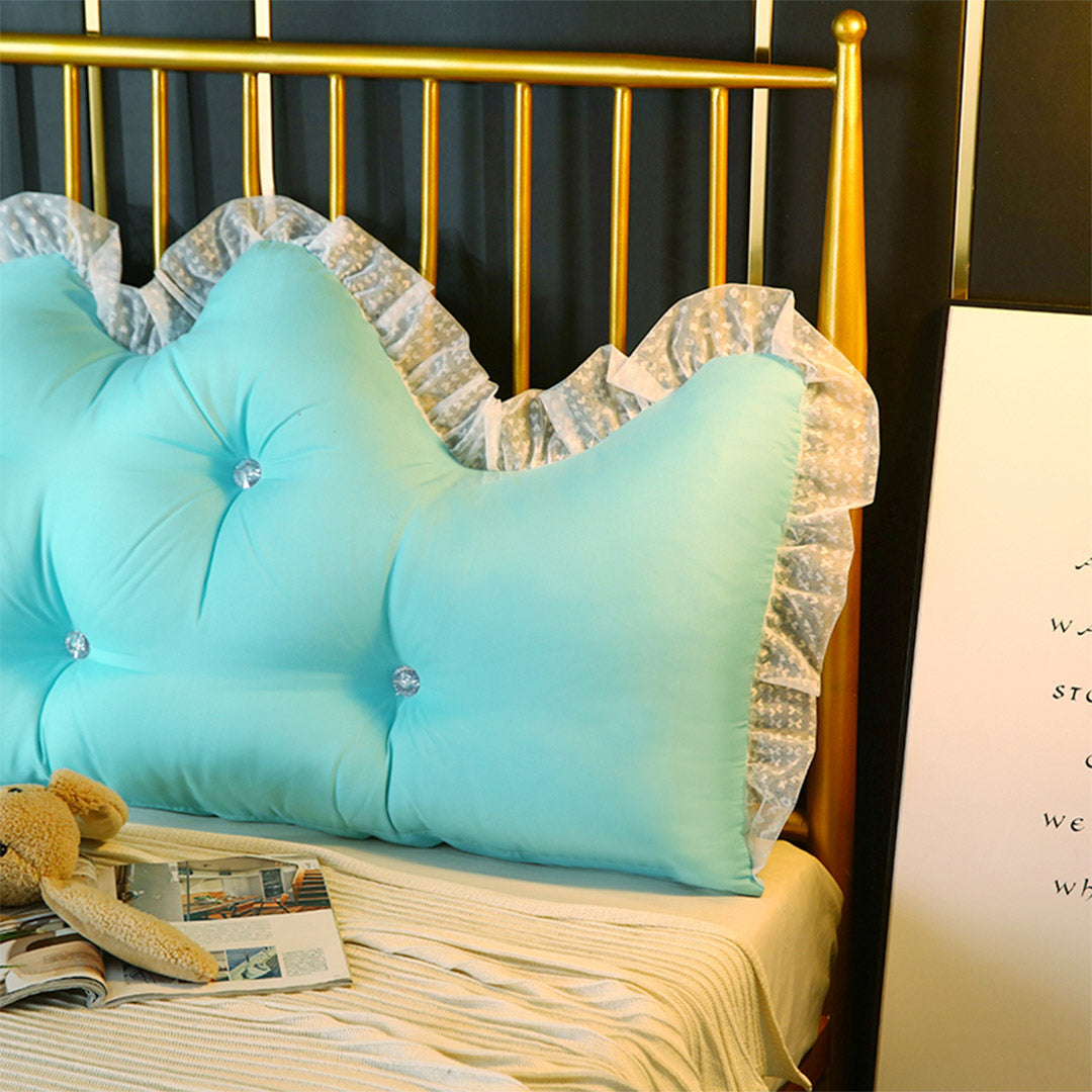 SOGA 150cm Light Blue Princess Bed Pillow Headboard Backrest Bedside Tatami Sofa Cushion with Ruffle Lace Home Decor-Headboard Pillow-PEROZ Accessories