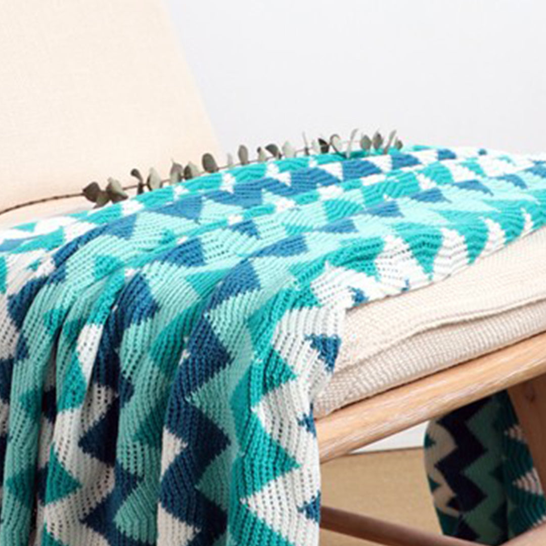 SOGA 220cm Blue Zigzag Striped Throw Blanket Acrylic Wave Knitted Fringed Woven Cover Couch Bed Sofa Home Decor-Throw Blankets-PEROZ Accessories