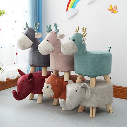 SOGA Pink Children Bench Deer Character Round Ottoman Stool Soft Small Comfy Seat Home Decor-Benches-PEROZ Accessories