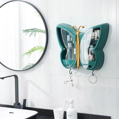 SOGA 2X Green Butterfly Shape Wall Mounted Makeup Organiser Dustproof Waterproof Bathroom Storage Box Home Decor-Makeup Organisers-PEROZ Accessories