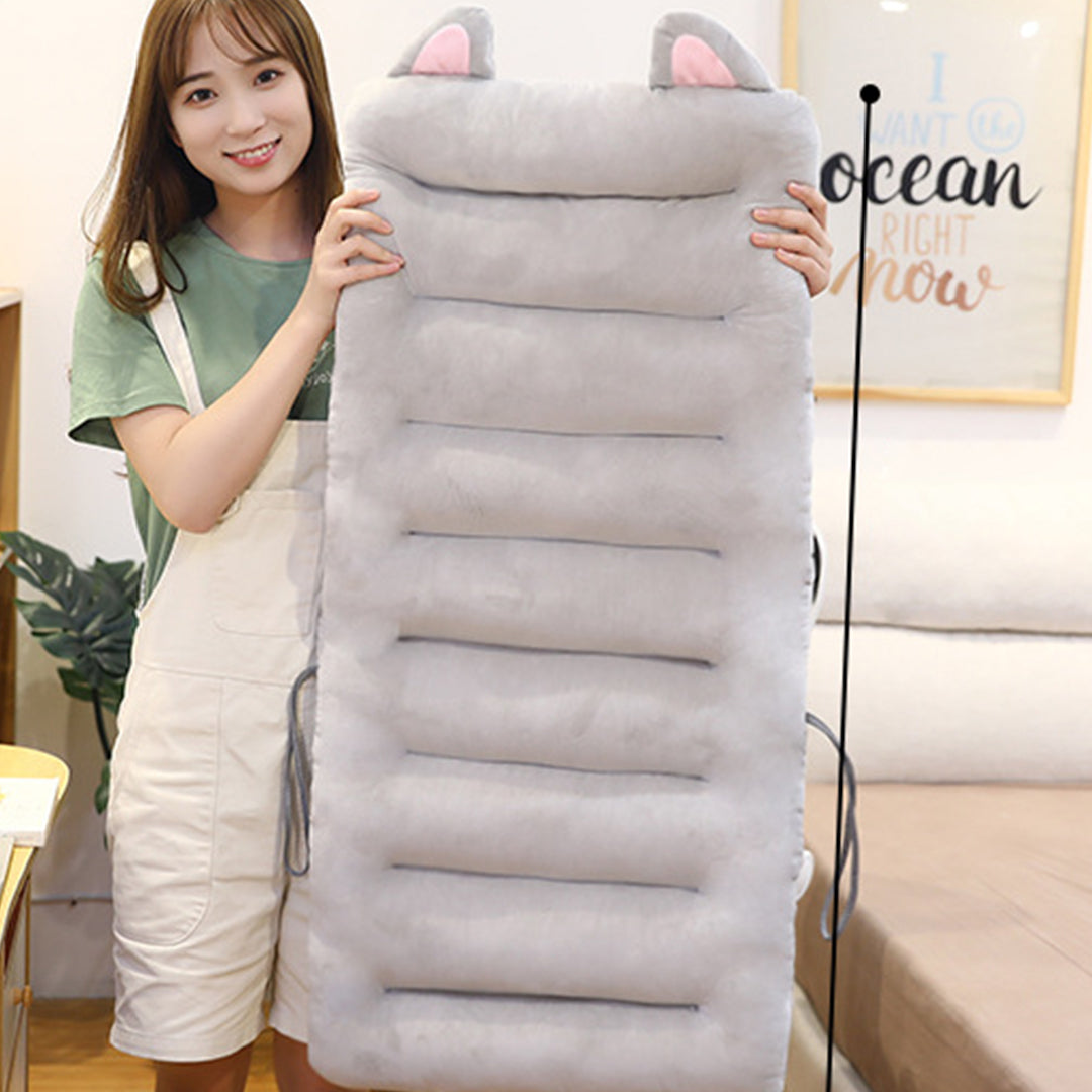 SOGA 2X Grey One Piece Siamese Cushion Office Sedentary Butt Mat Back Waist Chair Support Home Decor With Cat Ears-Chair &amp; Sofa Cushions-PEROZ Accessories