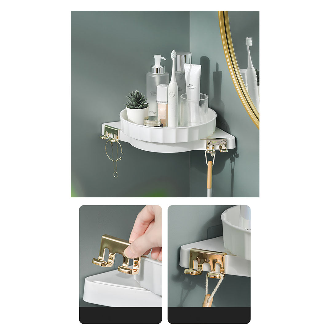 SOGA 2X White 360 Degree Wall Mounted Rotating Bathroom Organiser Corner Vanity Rack Toilet Adhesive Storage Shelf-Bathroom Storage-PEROZ Accessories