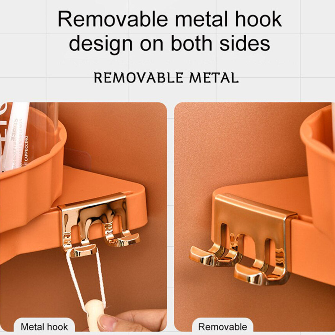 SOGA 2X Orange 360 Degree Wall Mounted Rotating Bathroom Organiser Corner Vanity Rack Toilet Adhesive Storage Shelf-Bathroom Storage-PEROZ Accessories