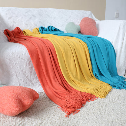 SOGA 2X Orange Acrylic Knitted Throw Blanket Solid Fringed Warm Cozy Woven Cover Couch Bed Sofa Home Decor-Throw Blankets-PEROZ Accessories