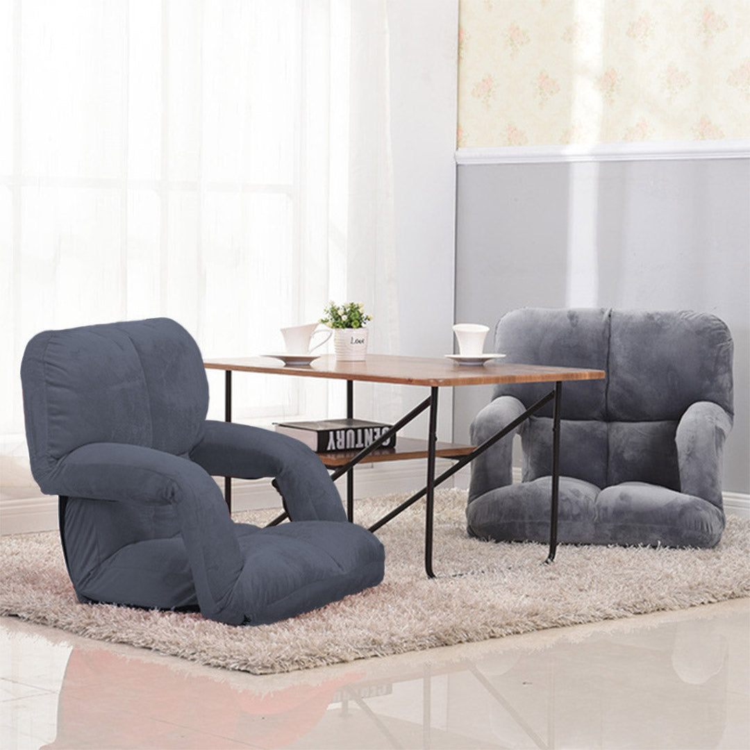 SOGA 4X Foldable Lounge Cushion Adjustable Floor Lazy Recliner Chair with Armrest Grey - Kid-Recliner Chair-PEROZ Accessories