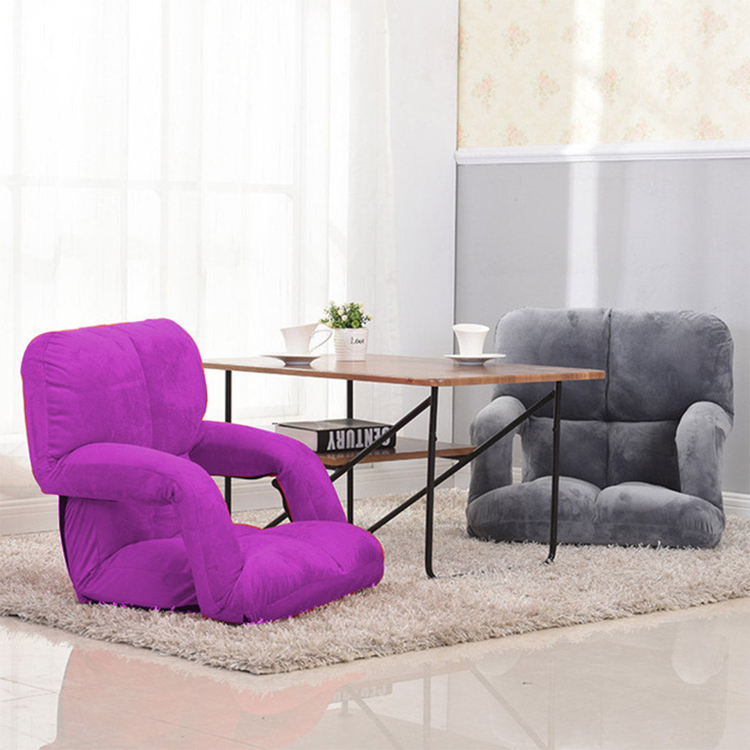 SOGA Foldable Lounge Cushion Adjustable Floor Lazy Recliner Chair with Armrest Purple-Recliner Chair-PEROZ Accessories