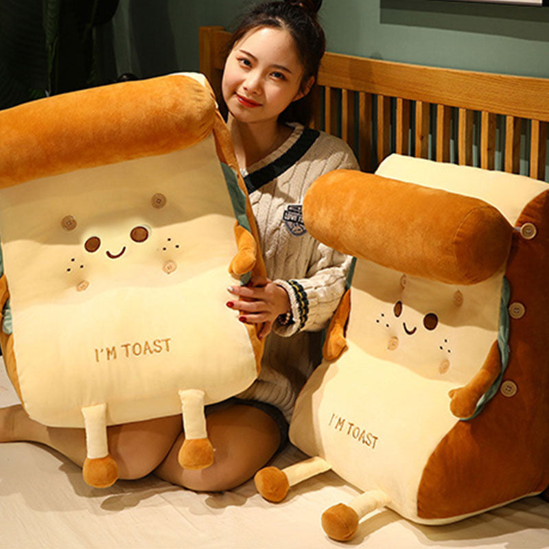 SOGA 2X Smiley Face Toast Bread Wedge Cushion Stuffed Plush Cartoon Back Support Pillow Home Decor-PEROZ Accessories