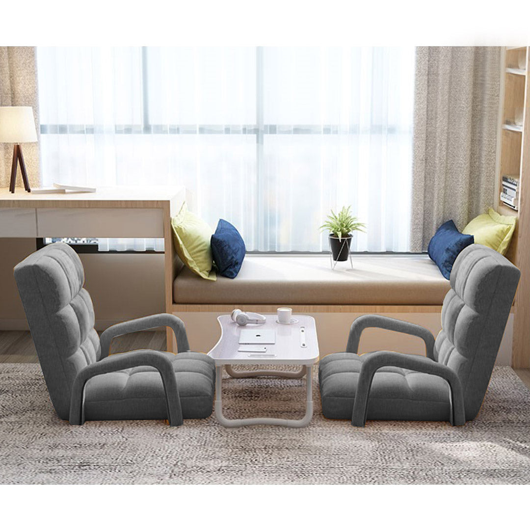 SOGA 2X Foldable Lounge Cushion Adjustable Floor Lazy Recliner Chair with Armrest Grey-PEROZ Accessories