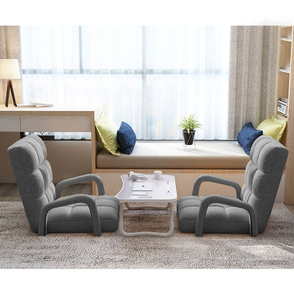 SOGA 2X Foldable Lounge Cushion Adjustable Floor Lazy Recliner Chair with Armrest Grey-PEROZ Accessories