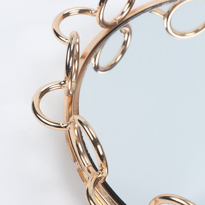 SOGA 33cm Bronze Colored Round Mirror Glass Metal Tray Vanity Makeup Perfume Jewelry Organiser with Handles-Jewellery Holders &amp; Organisers-PEROZ Accessories