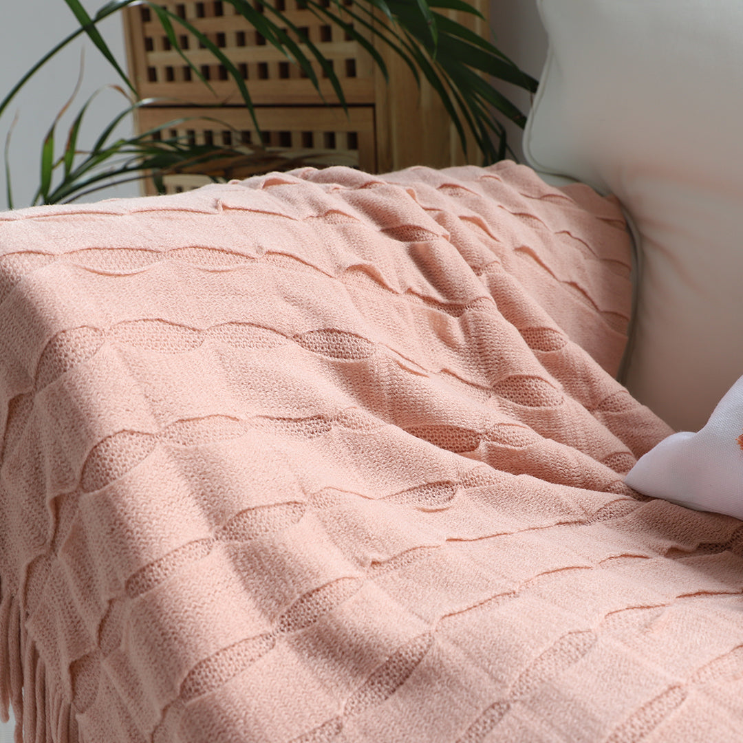 SOGA Pink Textured Knitted Throw Blanket Warm Cozy Woven Cover Couch Bed Sofa Home Decor with Tassels-Throw Blankets-PEROZ Accessories