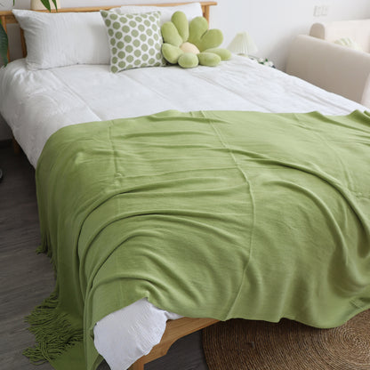 SOGA 2X Green Acrylic Knitted Throw Blanket Solid Fringed Warm Cozy Woven Cover Couch Bed Sofa Home Decor-Throw Blankets-PEROZ Accessories