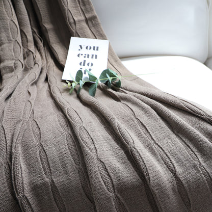 SOGA Coffee Textured Knitted Throw Blanket Warm Cozy Woven Cover Couch Bed Sofa Home Decor with Tassels-Throw Blankets-PEROZ Accessories