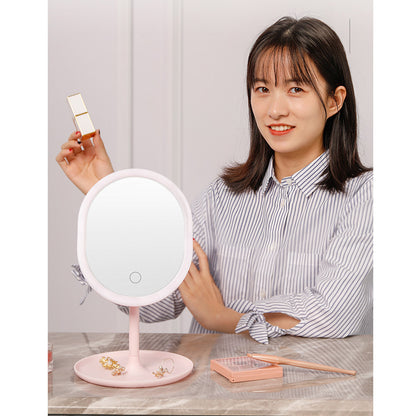 SOGA 20cm Pink Rechargeable LED Light Makeup Mirror Tabletop Vanity Home Decor-Makeup Mirrors-PEROZ Accessories