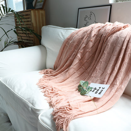 SOGA Pink Textured Knitted Throw Blanket Warm Cozy Woven Cover Couch Bed Sofa Home Decor with Tassels-Throw Blankets-PEROZ Accessories