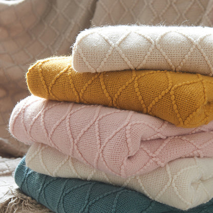 SOGA Mustard Textured Knitted Throw Blanket Warm Cozy Woven Cover Couch Bed Sofa Home Decor with Tassels-Throw Blankets-PEROZ Accessories