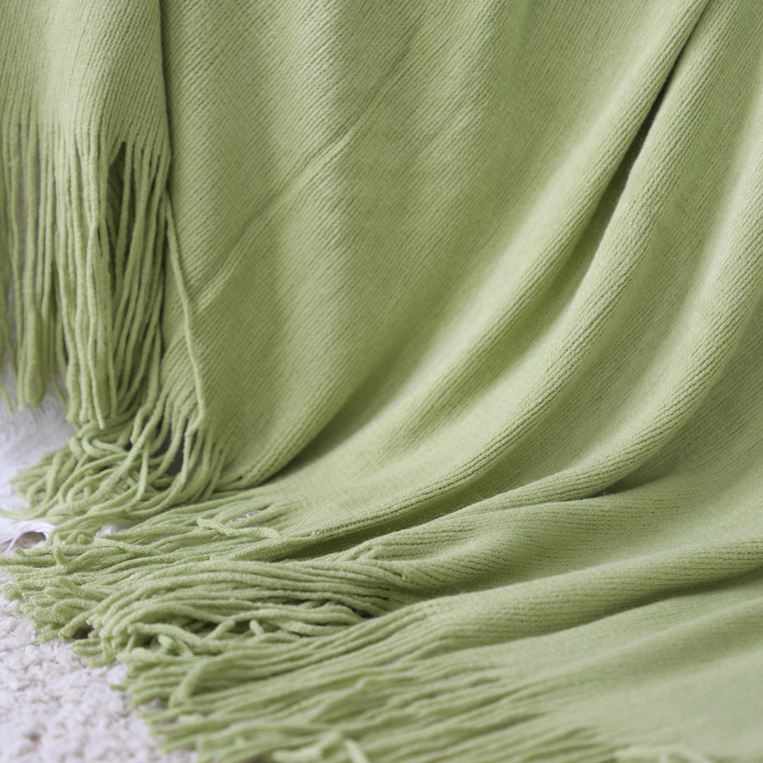 SOGA 2X Green Acrylic Knitted Throw Blanket Solid Fringed Warm Cozy Woven Cover Couch Bed Sofa Home Decor-Throw Blankets-PEROZ Accessories