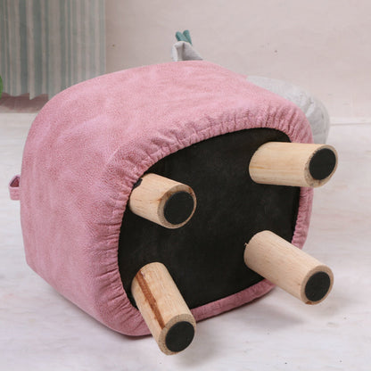 SOGA Pink Children Bench Deer Character Round Ottoman Stool Soft Small Comfy Seat Home Decor-Benches-PEROZ Accessories
