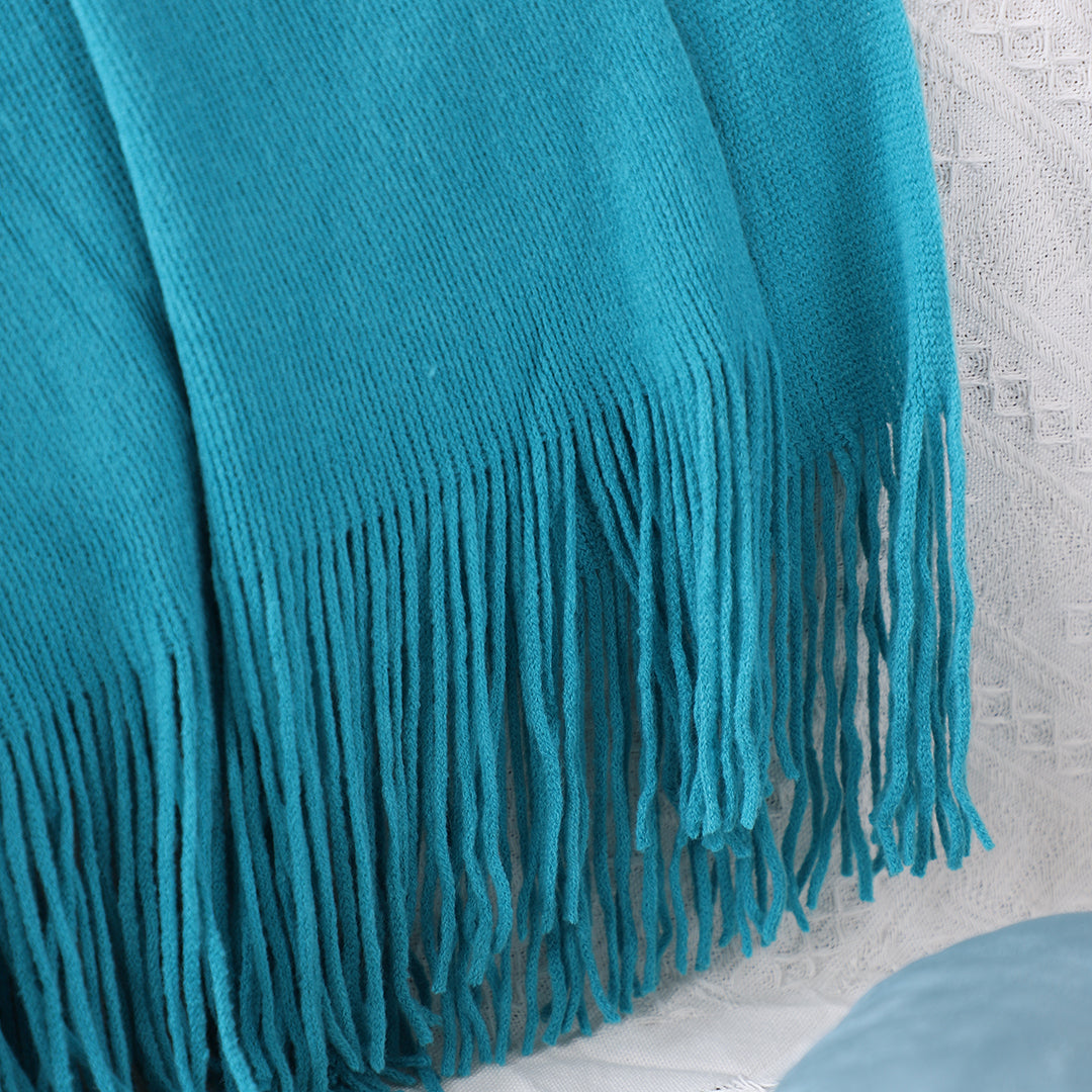 SOGA 2X Blue Acrylic Knitted Throw Blanket Solid Fringed Warm Cozy Woven Cover Couch Bed Sofa Home Decor-Throw Blankets-PEROZ Accessories
